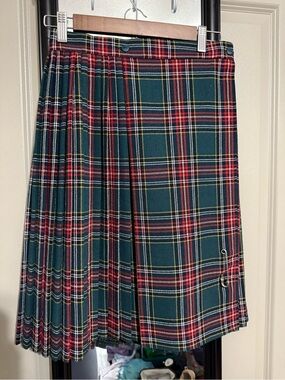 Vintage Plaid A-Line Midi Skirt - Green Tartan